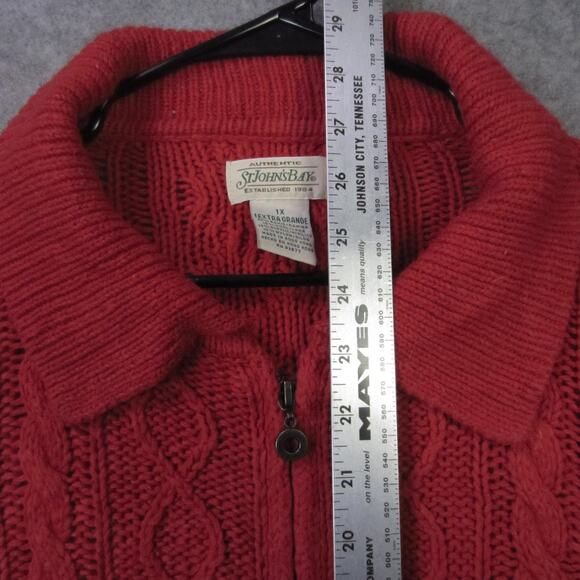 St Johns Bay Sweater Womens 1X Red Cable Knit Zip Front Collared Cardigan - Picture 3 of 7